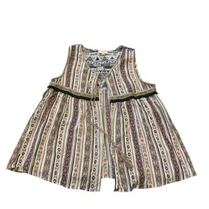 ​UMGEE USA M Boho Tassel Tunic Sleeveless Babydoll Tribal Geometric Print Top